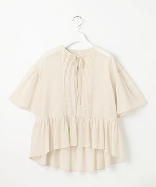  【GOLD LABEL】コットンオーガンジー ピンタックリボン ペプラムブラウス