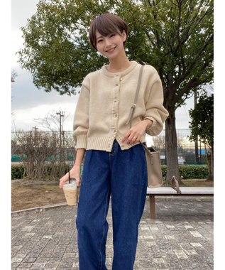 Green Parks クルーネックカーディガン Beige