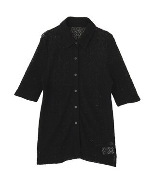 earth music&ecology ストレッチレース襟付シャツ Black