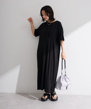Green Parks 半袖タックカットワンピース Black