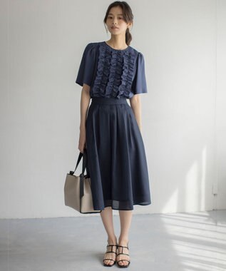 組曲 S カラーボイル フレアスカート ネイビー系