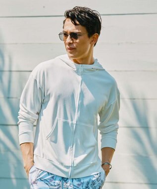 San-ai Resort（三愛水着楽園） ★新色ブルー入荷【UPF50＋】　ユニセックス　サーマルラッシュパーカー　S・M・L　【Reir（レイール）】 ホワイト