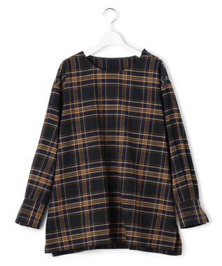 23区 L 【Lサイズ限定】ブラッシュド ビエラチェック ノーカラーブラウス ネイビー系