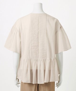 23区 S 【GOLD LABEL】コットンオーガンジー ピンタックリボン ペプラムブラウス アイボリー系