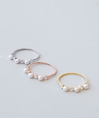Tiaclasse 3粒パール&ストーンリング シルバー