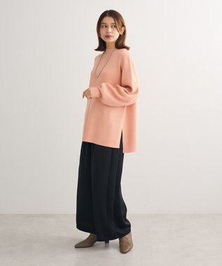 Green Parks 洗えるボトルネックリブニットプルオーバー Pink