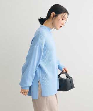 Green Parks 洗えるボトルネックリブニットプルオーバー Sax