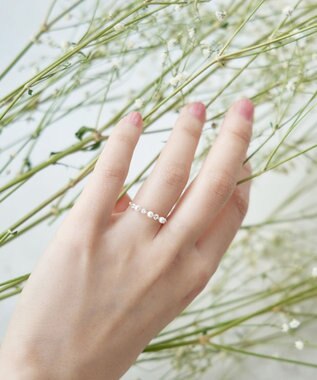 Tiaclasse 3粒パール&ストーンリング ゴールド