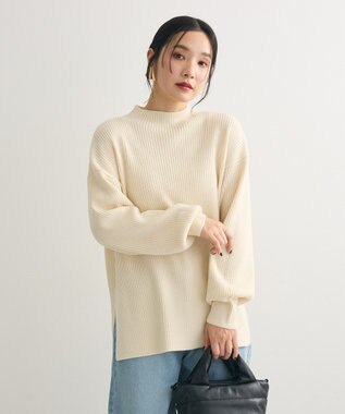 Green Parks 洗えるボトルネックリブニットプルオーバー Off White