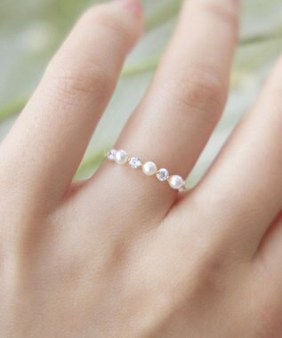 Tiaclasse 3粒パール&ストーンリング ゴールド