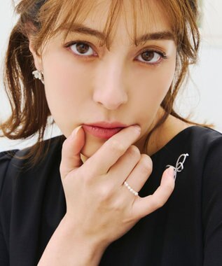 Tiaclasse 3粒パール&ストーンリング シルバー