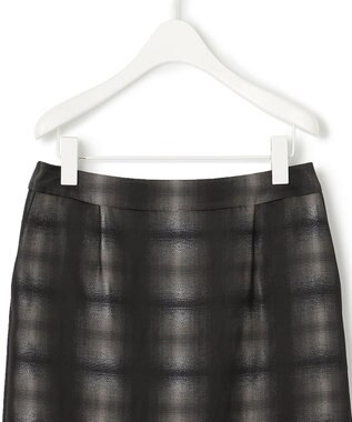 ICB 【洗える】シャイニーオンブレーチェック ストレートスカート ブラック系