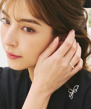 Tiaclasse 3粒パール&ストーンリング シルバー