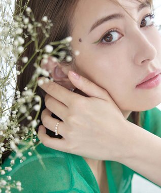 Tiaclasse 3粒パール&ストーンリング ゴールド