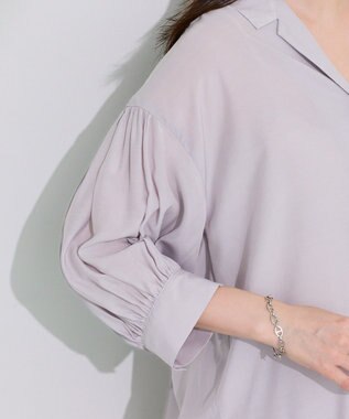 Green Parks 接触冷感シルキータッチローンオープンカラーシャツ Gray Beige
