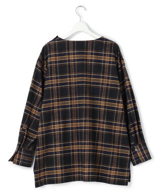 23区 L 【Lサイズ限定】ブラッシュド ビエラチェック ノーカラーブラウス ネイビー系