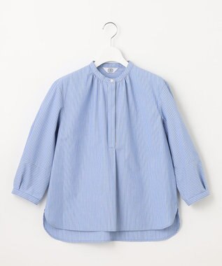 J.PRESS LADIES 【洗える・接触冷感・UVカット】エステネージュストライプ バンドカラーブラウス サックスブルーストライプ系1