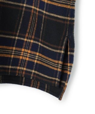 23区 L 【Lサイズ限定】ブラッシュド ビエラチェック ノーカラーブラウス ネイビー系