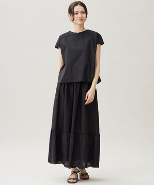 自由区 L 【カタログ掲載・接触冷感・洗える】エンブロイダリーローンティアード スカート ブラック