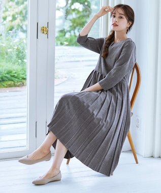 Tiaclasse 【洗える】プリーツワンピース チャコールグレー