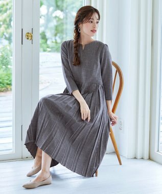Tiaclasse 【洗える】プリーツワンピース チャコールグレー