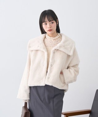 earth music&ecology ファーショートブルゾン Cream