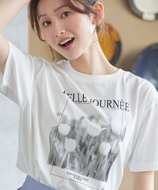 Tiaclasse L 【おのののかさん着用】「サマケア」グラフィックプリントTシャツ オフホワイト