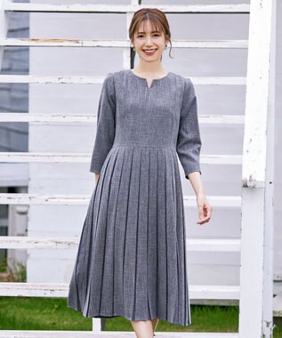 Tiaclasse 【洗える】プリーツワンピース ネイビー