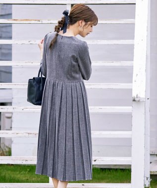 Tiaclasse 【洗える】プリーツワンピース ネイビー