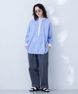 J.PRESS YORK STREET 【WOMEN】クレリックバンドドレス シャツ ブルー系1