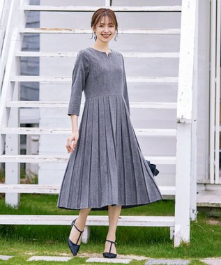 Tiaclasse 【洗える】プリーツワンピース ネイビー