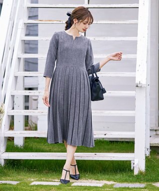 Tiaclasse 【洗える】プリーツワンピース ネイビー