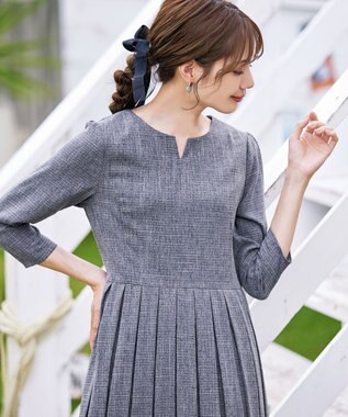 Tiaclasse 【洗える】プリーツワンピース ネイビー