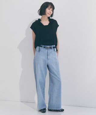 UNFILO 【WEB限定カラー】ヴィンテージシアー フリルネック ブラウス ブラック