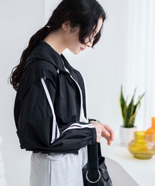 WEGO シアーナイロンラインショートパーカー ブラック