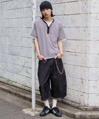 WEGO 【ユニセックス着用ITEM】ボーダーヘンリーネックT（SS） ブラックボーダー