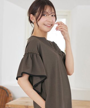 Tiaclasse 【冷凛(ひやりん)カノコ】フリル袖ワンピース ブラウン