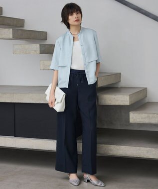 ICB L 【新色追加・UVケア・接触冷感・速乾・防シワ・洗える】 FluidBackSatin  ワイドパンツ ネイビー系