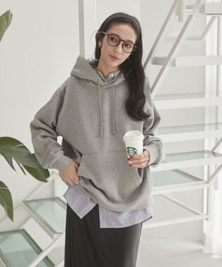 WEGO 【ユニセックス着用ITEM/裏起毛】リラックスフィットスウェットプルパーカー 杢グレー