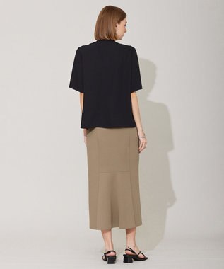 ICB 【洗える】BackSatinAmunzen 5分袖ラッフルデザインブラウス ブラック系