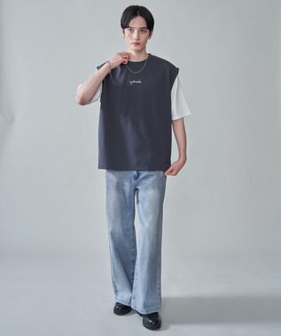 WEGO 【２点セット/ベスト×Tシャツ】アンサンブルベスト（SS） ブラック中濃色