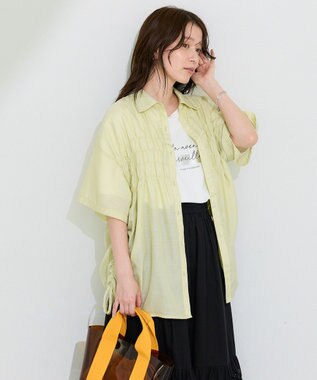 Green Parks シャーリングドロスト５分袖シャツ Lemon Yellow