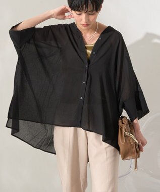 AMERICAN HOLIC 【接触冷感】Ｖネックシアー半袖ＢＩＧシャツ Black