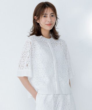 自由区 フラワータイルレース ブラウス