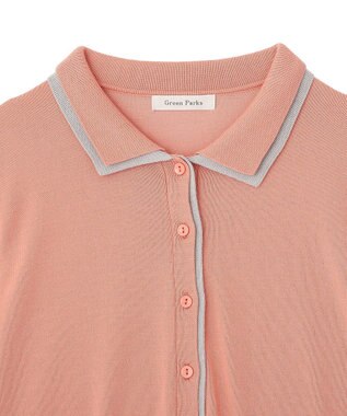 Green Parks ここちニット衿付き配色プルオーバー Pink