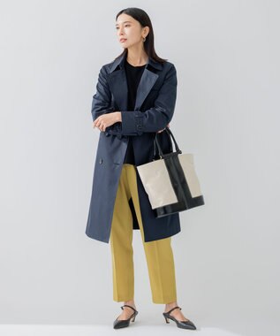 23区 S コットンポリエステルギャバジン ロング トレンチコート ネイビー系