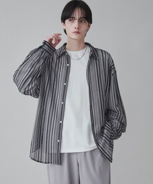 WEGO 【ユニセックス着用ITEM】ストライプメッシュBIGシャツ 柄1