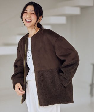 ANY L スエードボアコンビブルゾン ダークブラウン