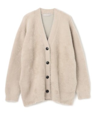 UNFILO ナイロンシャギー Vネックカーディガン グレージュ