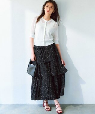 組曲 L 【前後着用可】メッシュ5分袖ニット カーディガン アイボリー系